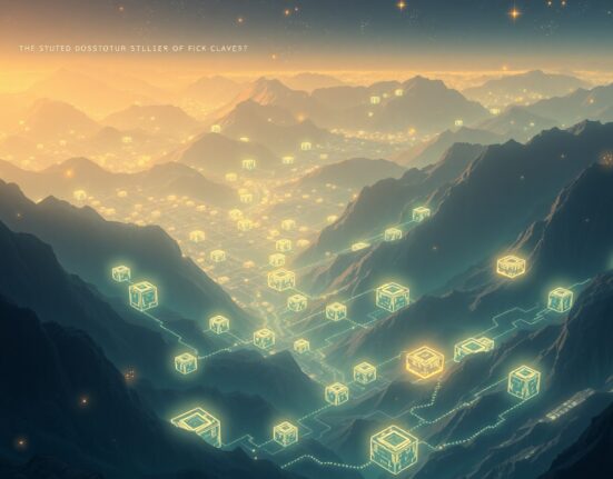 Visual metaphor for Bitcoin's blockchain network adjusting its mining difficulty to maintain stability.