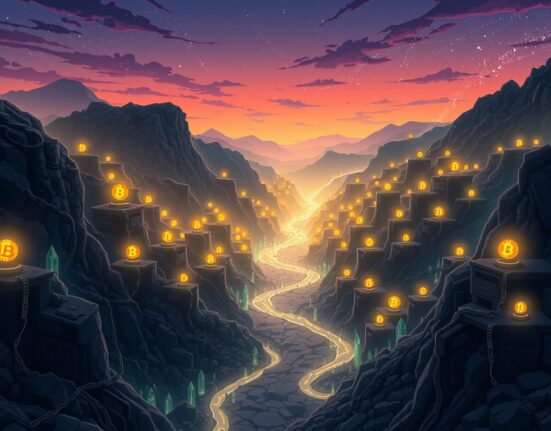 Conceptual illustration of Bitcoin mining difficulty adjustment affecting network security and miner operations.