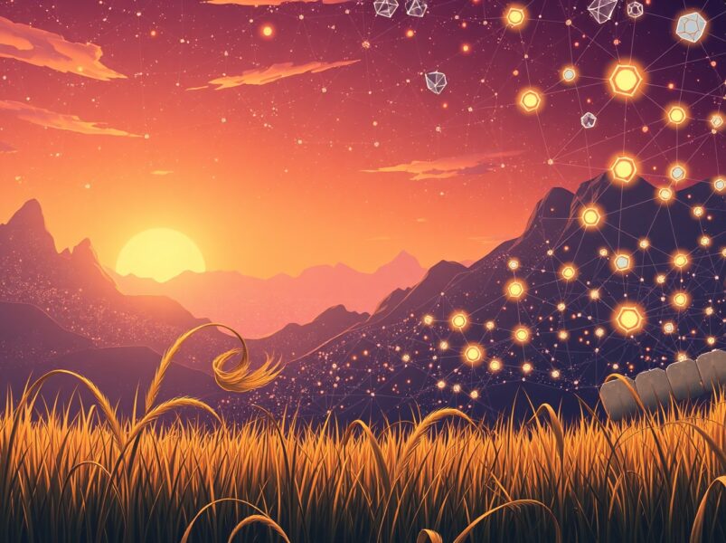 Visual metaphor for the 15% Bitcoin mining difficulty surge and complex blockchain network.