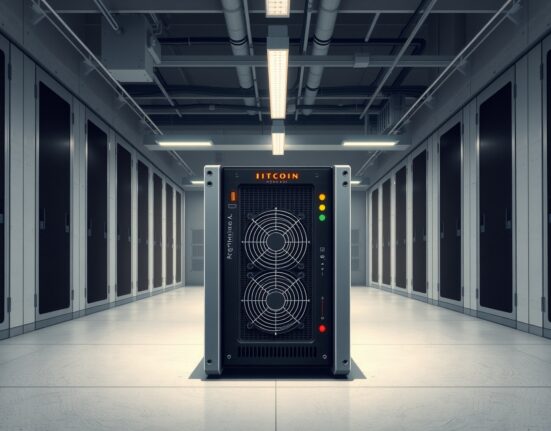 Bitcoin mining rig in data center illustrating mining profitability analysis and break-even calculations.