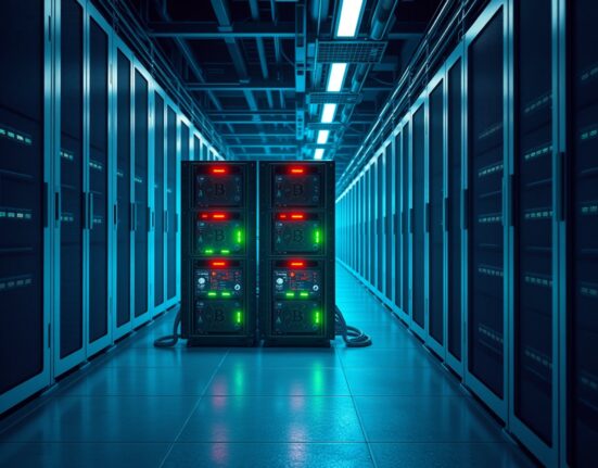 Bitcoin mining rigs in a data center facing profitability challenges in 2025.