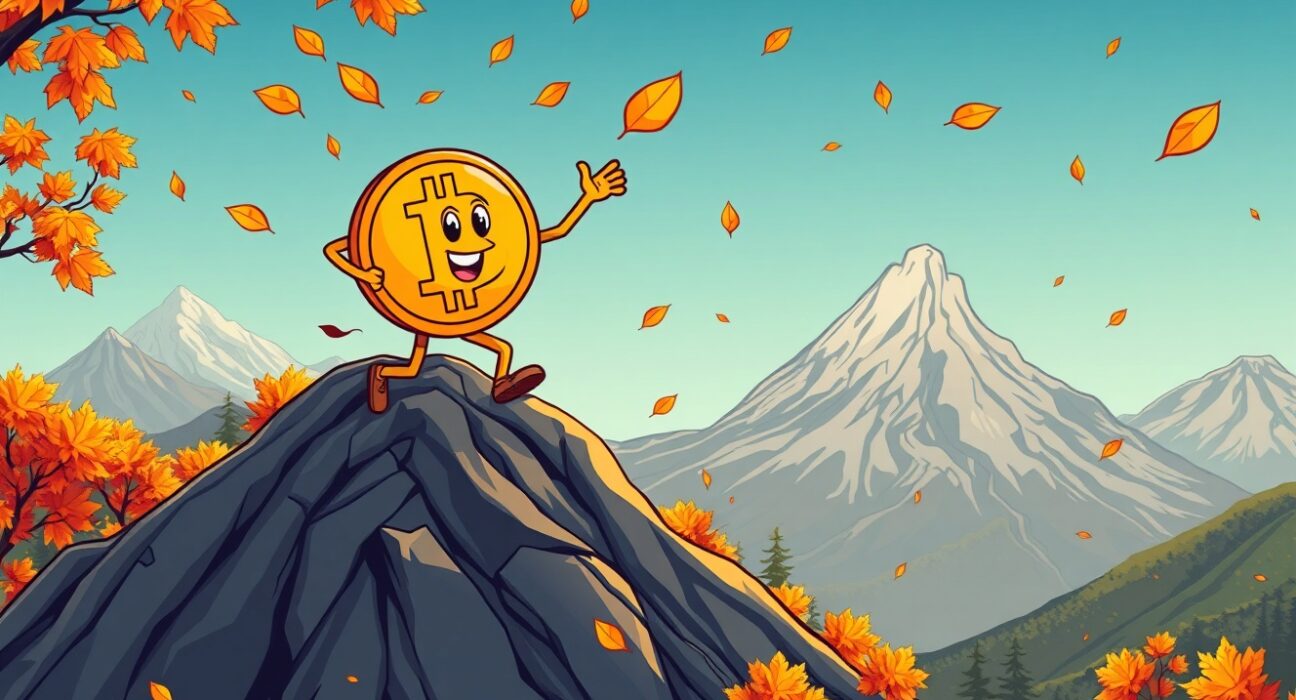 Bitcoin November performance showing optimistic growth despite market challenges in vibrant cartoon style