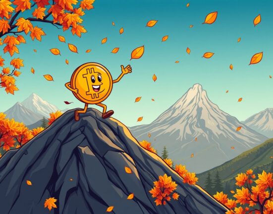 Bitcoin November performance showing optimistic growth despite market challenges in vibrant cartoon style