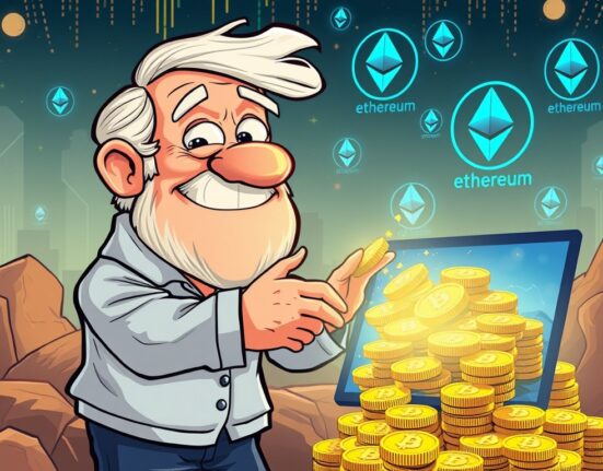 Cartoon of a Bitcoin OG making significant Bitcoin OG deposits to Hyperliquid, symbolizing a major crypto market move.