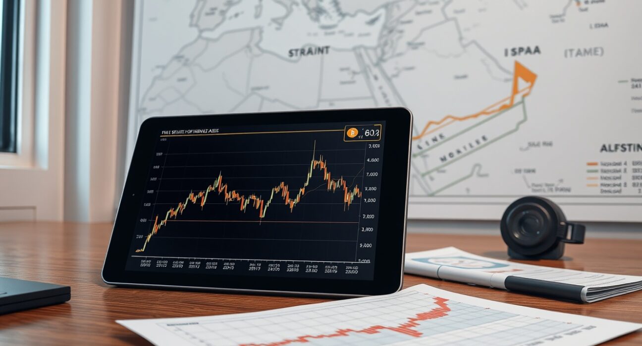 Analyst's view of Bitcoin price pressure linked to Strait of Hormuz oil crisis on a market chart.