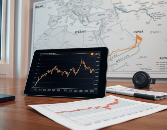 Analyst's view of Bitcoin price pressure linked to Strait of Hormuz oil crisis on a market chart.