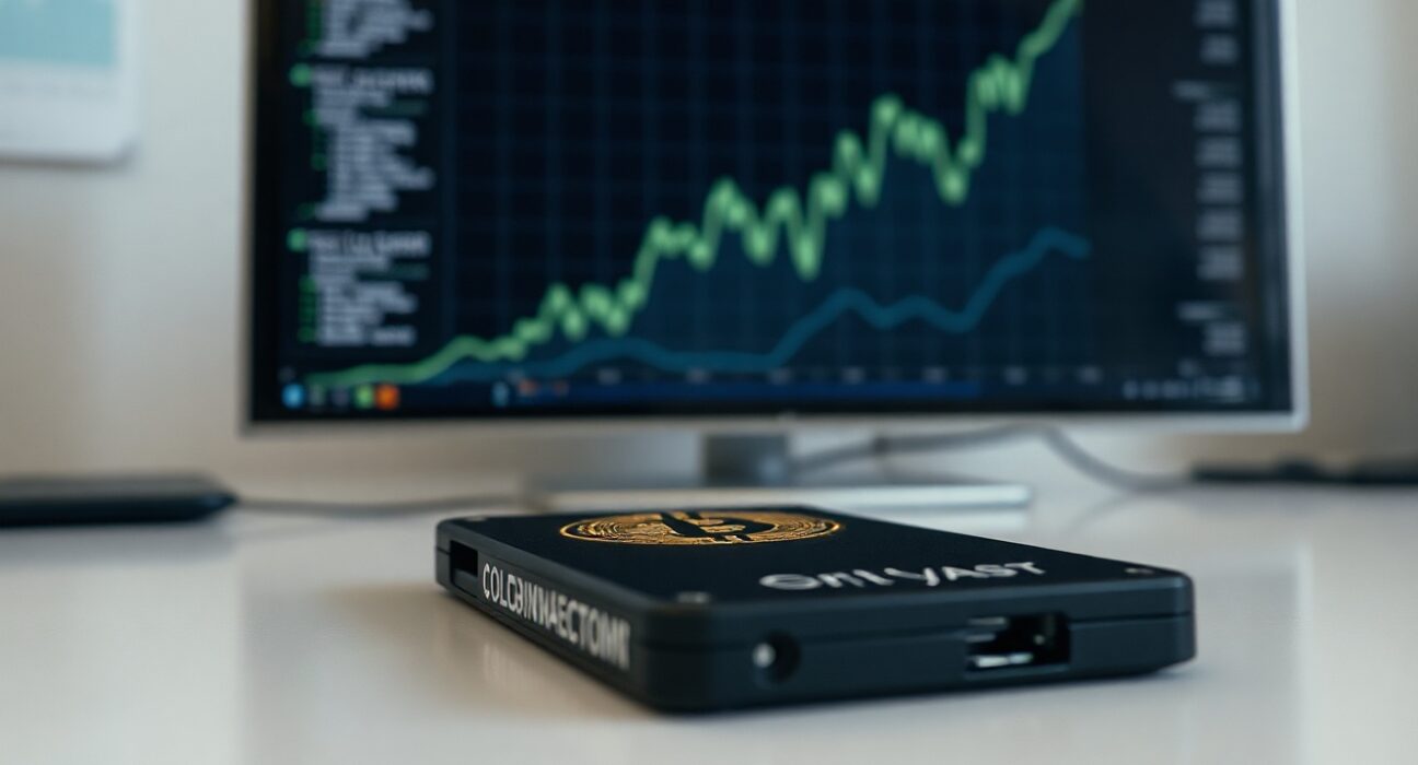Bitcoin hardware wallet with on-chain activity graph in background