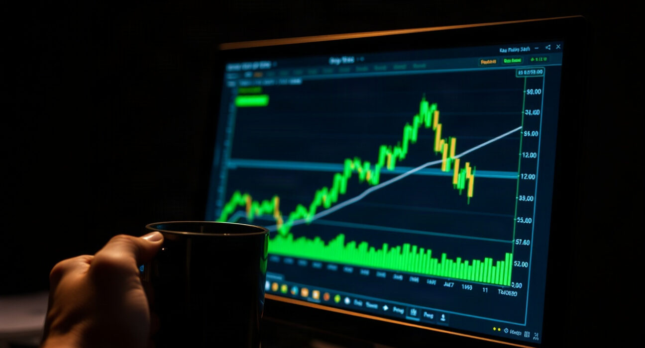 Bitcoin price chart on a monitor with on-chain metrics, showing bullish signals