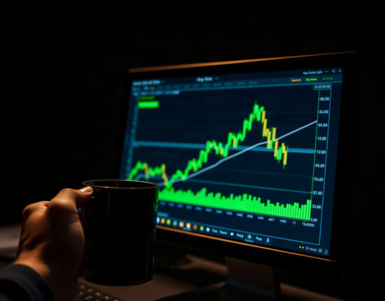 Bitcoin price chart on a monitor with on-chain metrics, showing bullish signals