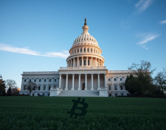 U.S. Capitol building with a Bitcoin symbol in the foreground, representing crypto regulation progress.