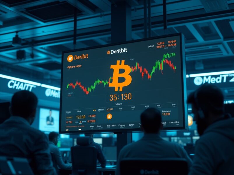 Digital screen showing Bitcoin options chain on Deribit trading platform moments before expiry