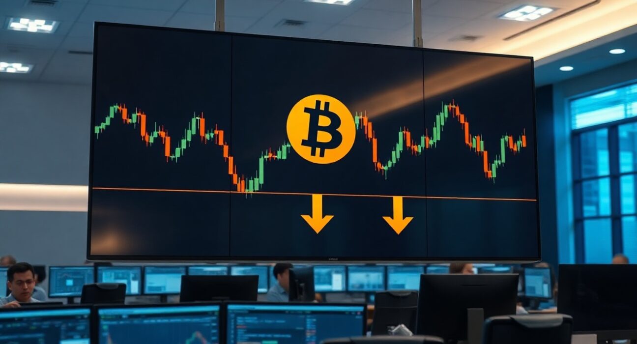 Digital trading screen showing Bitcoin options expiry chart with bearish indicators
