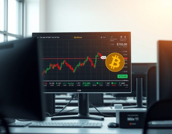 Professional analysis of Bitcoin options market data showing volatility indicators at the $75,000 price level.