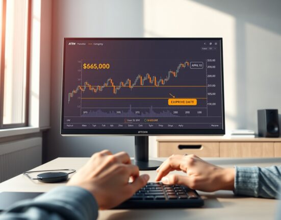 Professional analysis of Bitcoin options expiry showing a trading chart with a $69,000 price point.