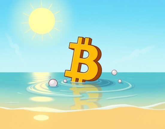 Cartoon showing a calm Bitcoin options market, reflecting reduced volatility and fading hedging demand.