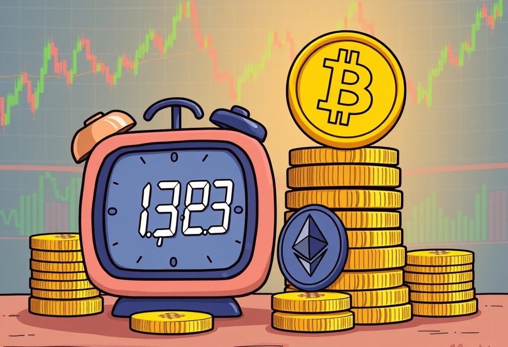 A cartoon illustration showing the significant market impact of Bitcoin options expiration today.