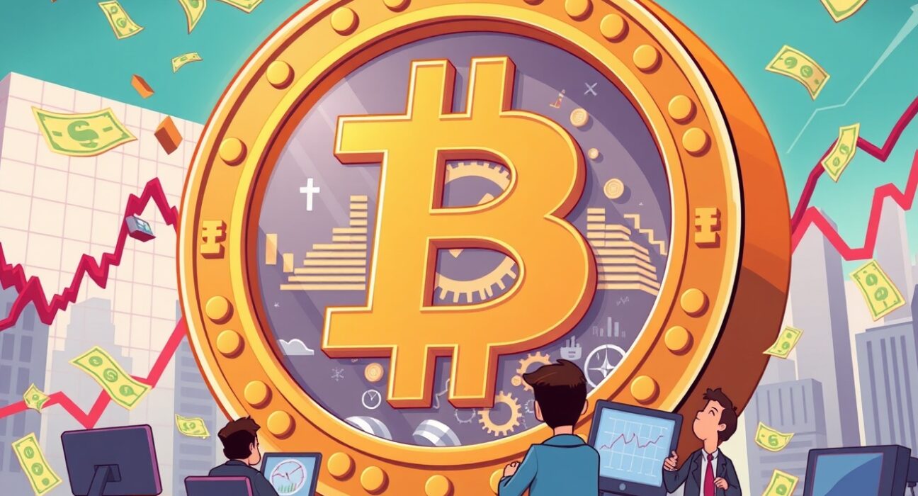 Bitcoin options expiration causing dramatic market volatility with giant coin and trading charts