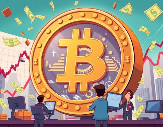 Bitcoin options expiration causing dramatic market volatility with giant coin and trading charts