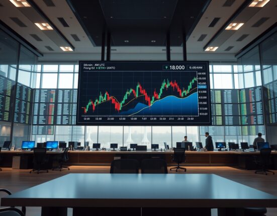 Bitcoin and Ethereum options expiry dashboard on a trading floor display