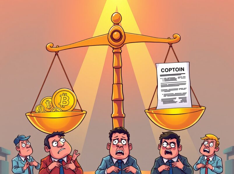 Bitcoin options market dominance shown through balancing scales with coins and contracts