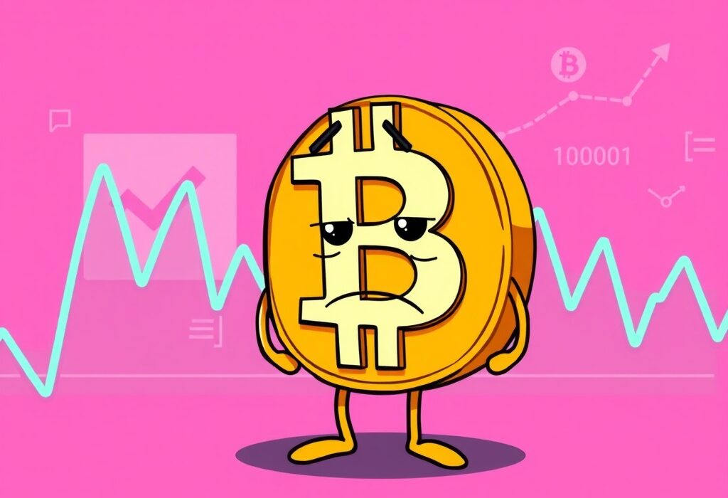 A cartoon illustration showing the shift in sentiment among Bitcoin options traders, indicating a weakening long-term outlook.