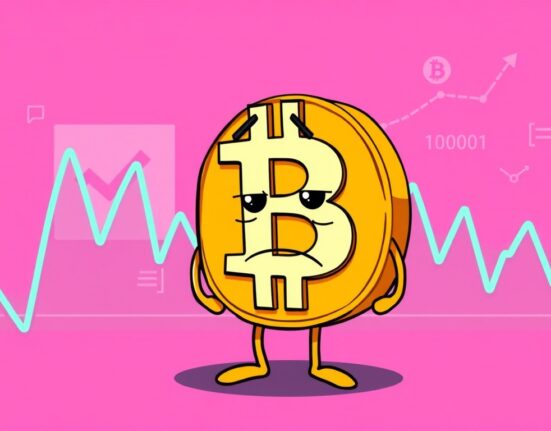 A cartoon illustration showing the shift in sentiment among Bitcoin options traders, indicating a weakening long-term outlook.