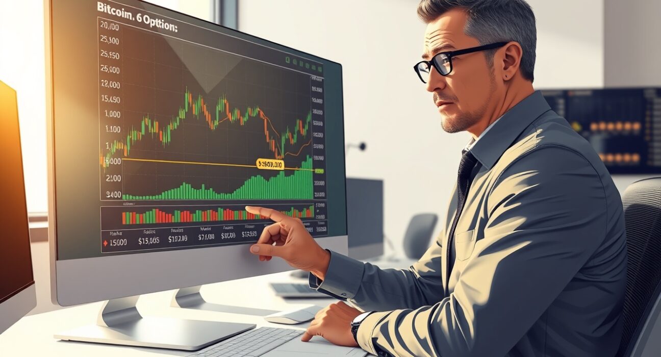 Professional trader analyzing Bitcoin options data predicting an $80,000 price target.