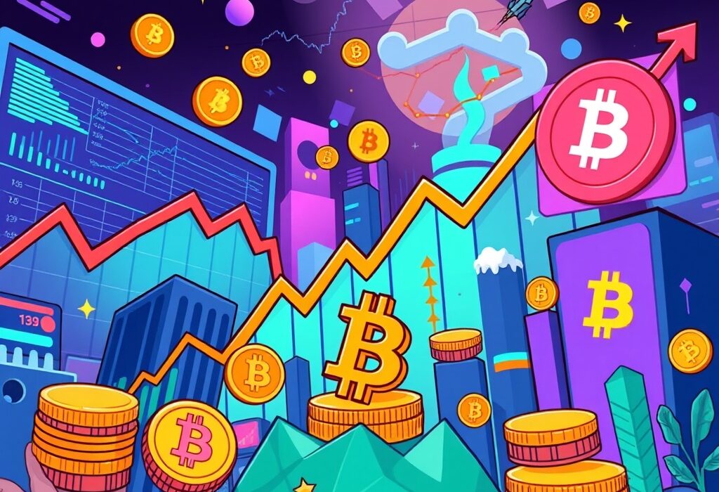 A vibrant cartoon illustrating the dynamic Bitcoin options trading market with financial data, symbolizing new opportunities on Binance.