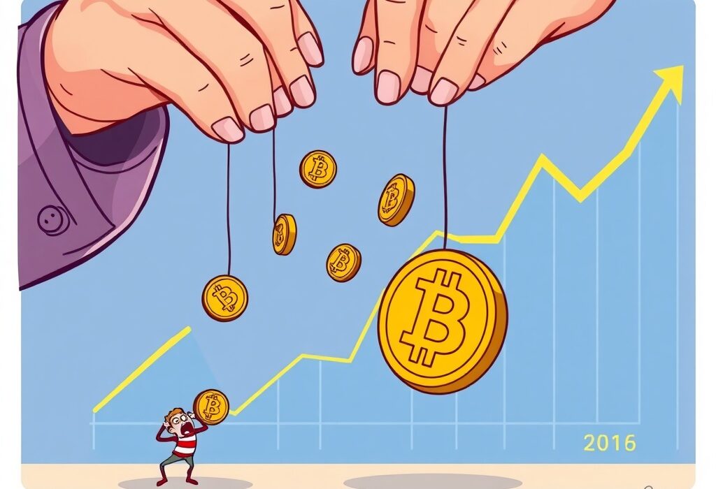 A cartoon illustrating the Bitcoin ownership shift from small, 'weak hands' to large, 'strong hands,' symbolizing a maturing market.