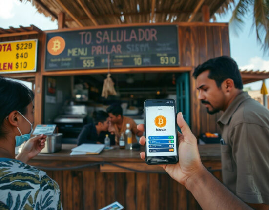 Restaurant counter at Bitcoin Beach in El Zonte, El Salvador, where customers pay with cash or cards instead of Bitcoin.