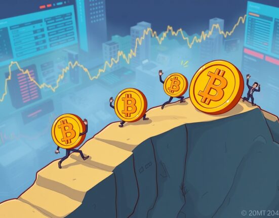 A cartoon Bitcoin coin lags behind past cycles, illustrating Glassnode's analysis of the current Bitcoin peak's delayed timing.