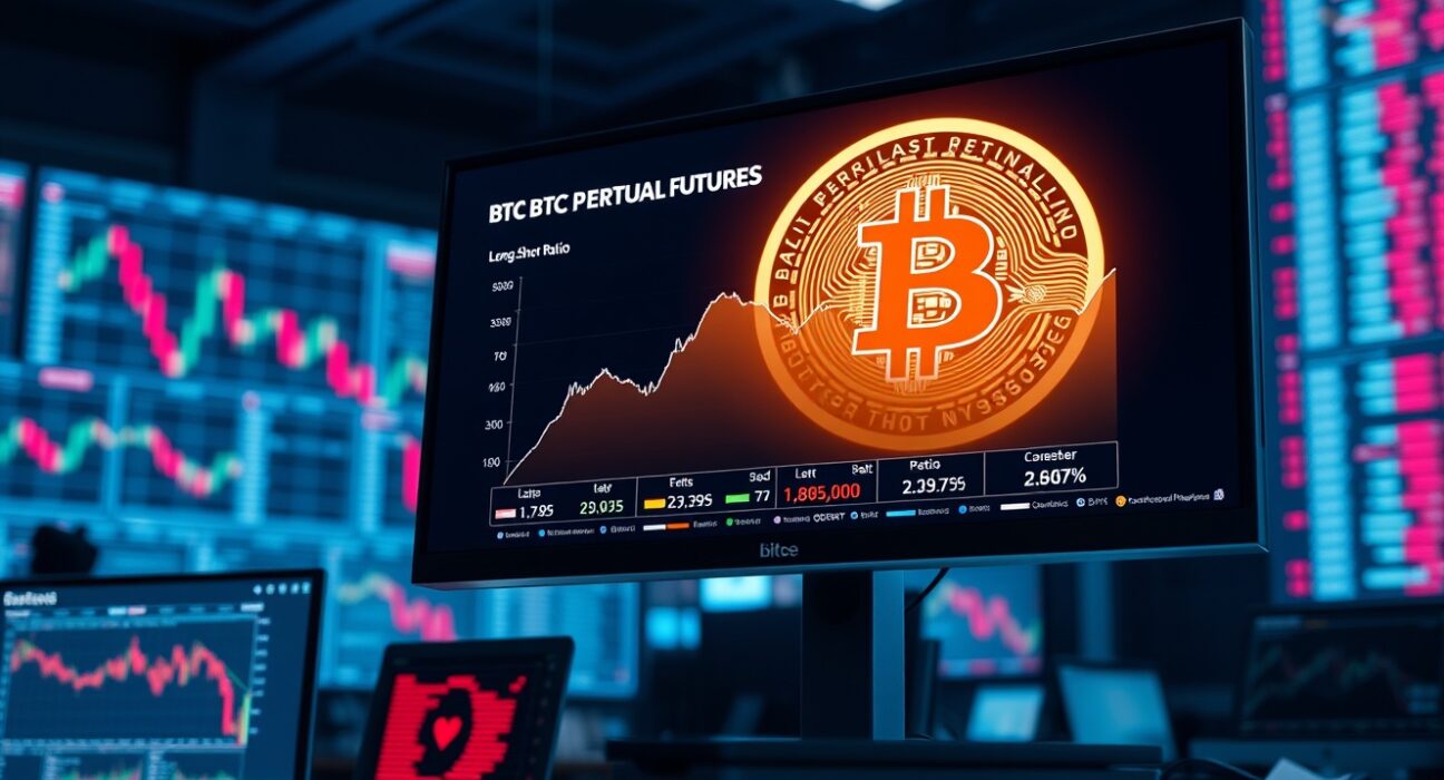 Bitcoin perpetual futures long short ratio dashboard on trading screens