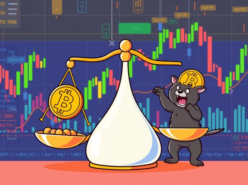 Bitcoin perpetual futures market showing short position dominance in cartoon illustration