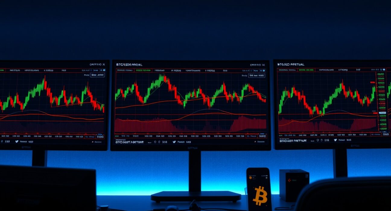 Bitcoin trading chart on a professional trading desk monitor