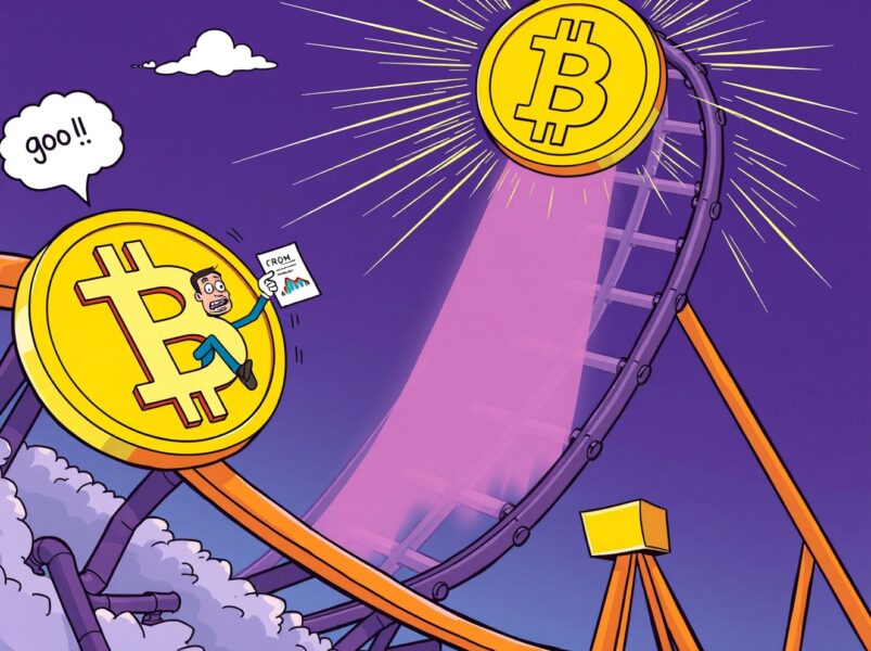Bitcoin prediction markets showing dramatic downturn with falling charts and concerned traders