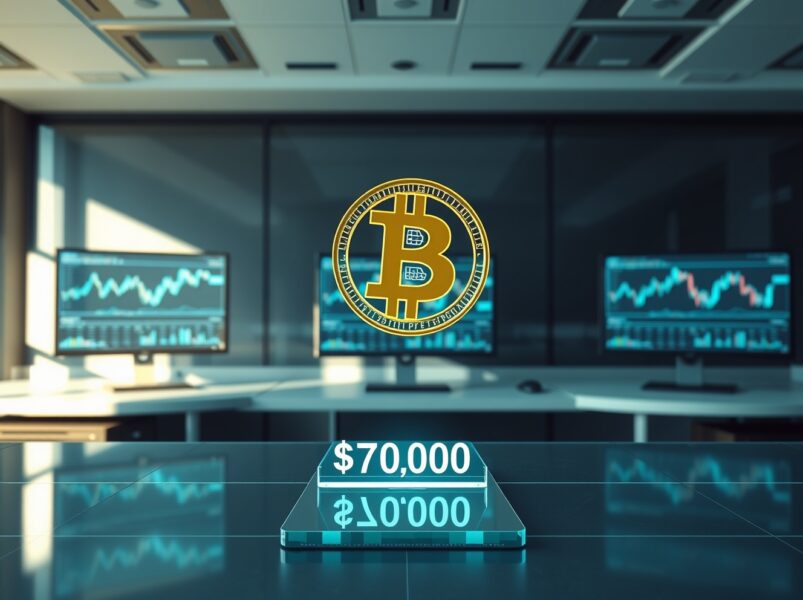 Bitcoin symbol above $70K support level in financial analysis context