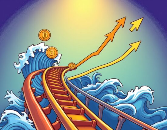 Bitcoin price correction transforming into stable growth opportunity in vibrant cartoon illustration