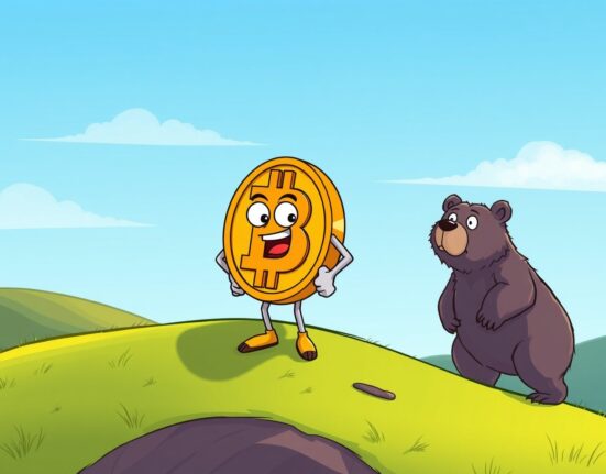 A stable Bitcoin coin character stands resilient, symbolizing protection from a major price crash.