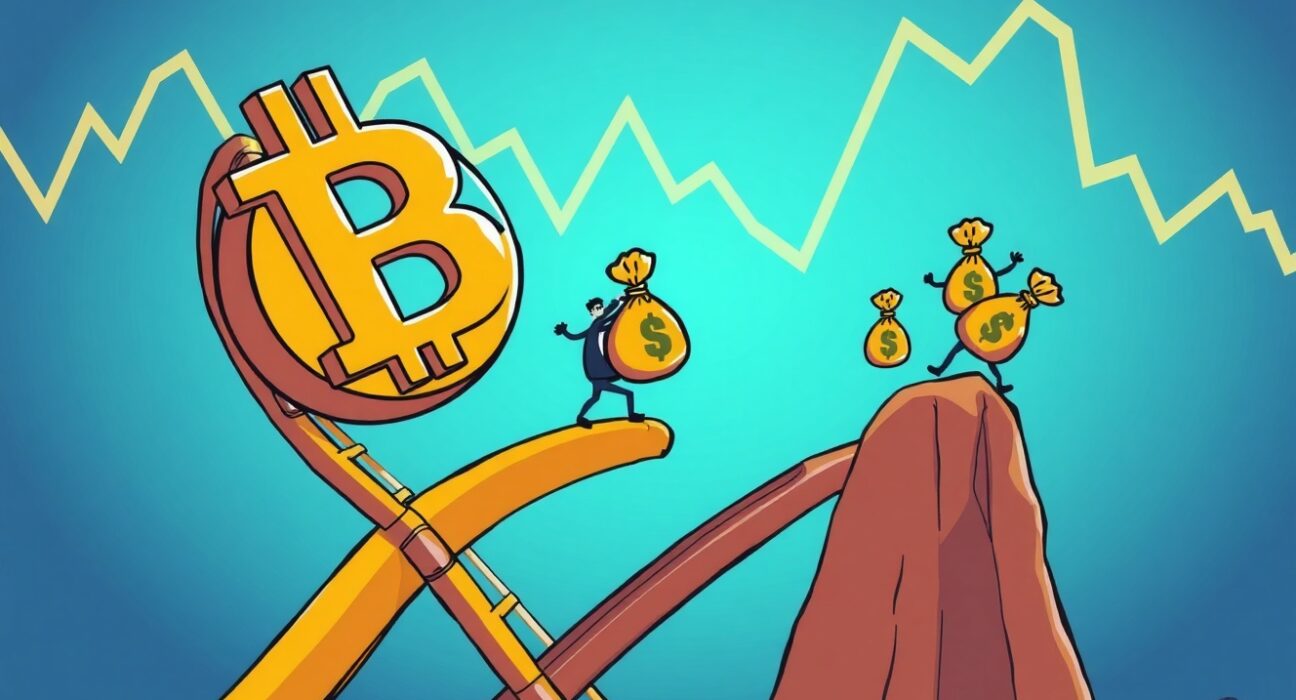 Bitcoin price rollercoaster drop showing cryptocurrency market volatility and investor selling pressure