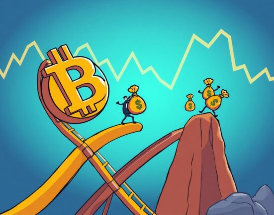 Bitcoin price rollercoaster drop showing cryptocurrency market volatility and investor selling pressure