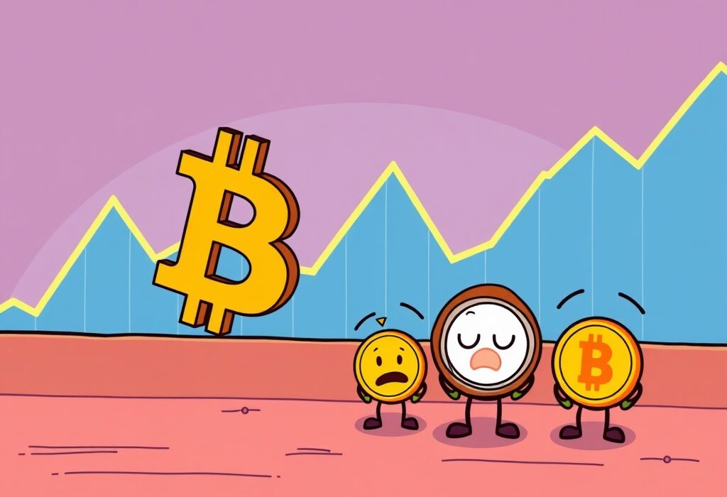 Cartoon showing a Bitcoin price drop, illustrating its impact on the broader cryptocurrency market dynamics.