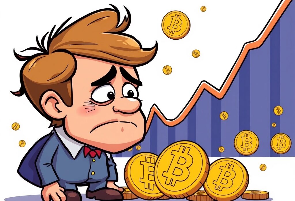 A worried investor observing a dramatic Bitcoin price drop on a crypto chart, symbolizing market volatility.