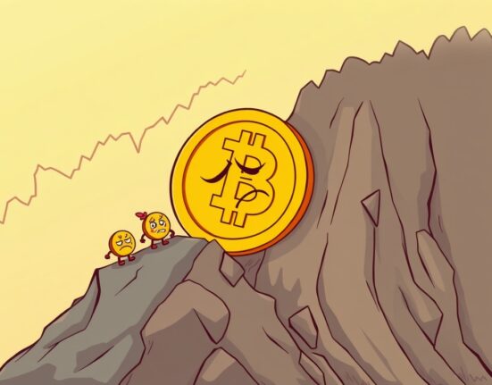 Cartoon illustration depicting a significant Bitcoin price drop, symbolizing market volatility and investor concern.