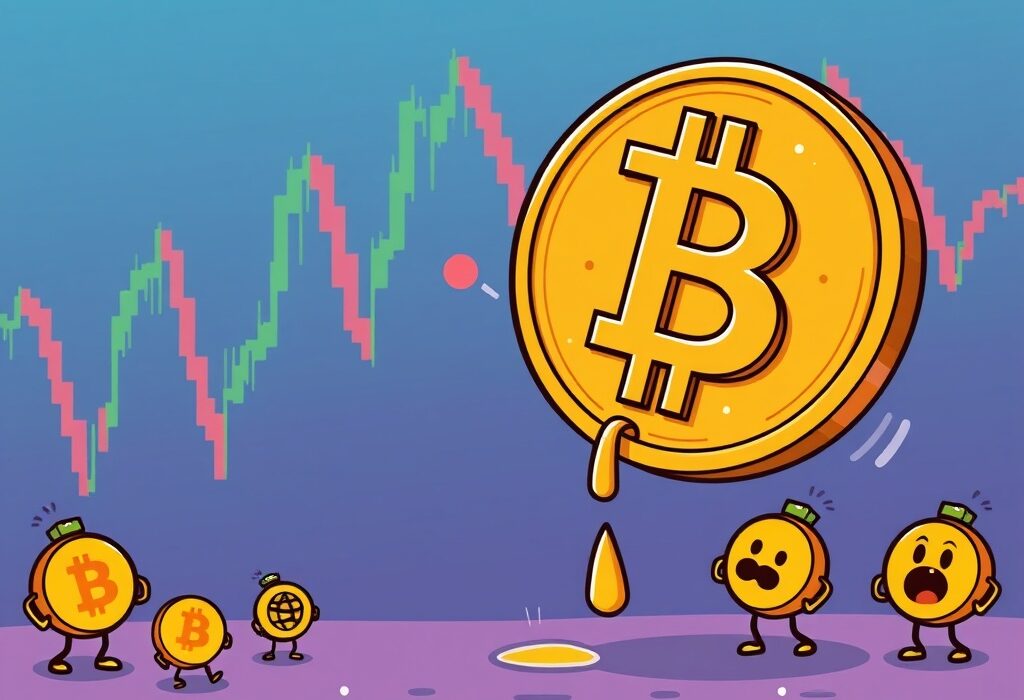 Illustration showing the Bitcoin price falling, symbolizing the recent BTC price drop and cryptocurrency market volatility.