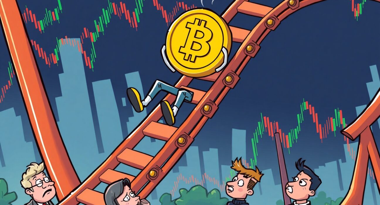 Bitcoin price rollercoaster dropping dramatically in cryptocurrency market volatility