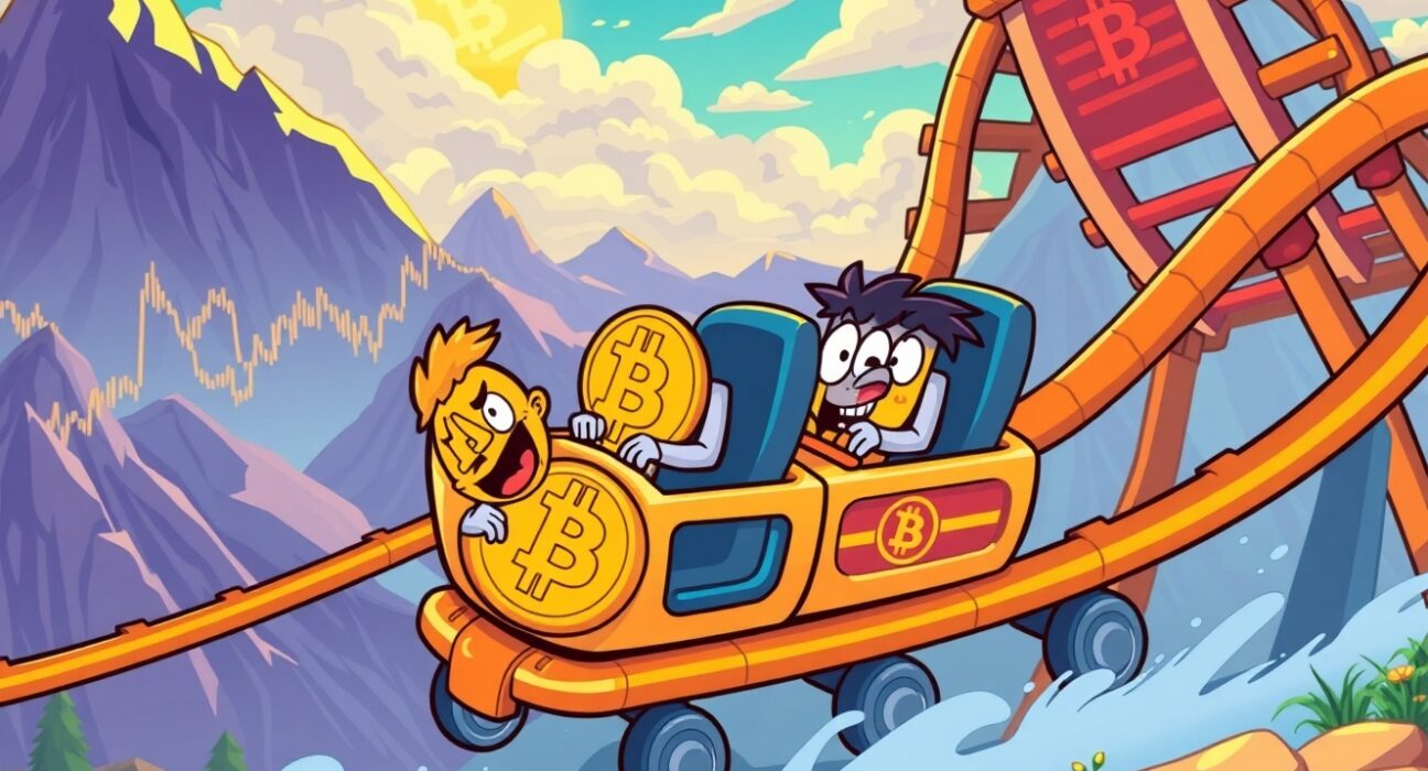 Bitcoin price rollercoaster ride through volatile cryptocurrency market landscape