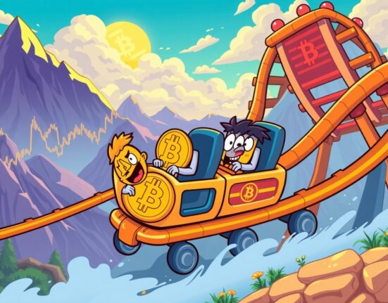 Bitcoin price rollercoaster ride through volatile cryptocurrency market landscape