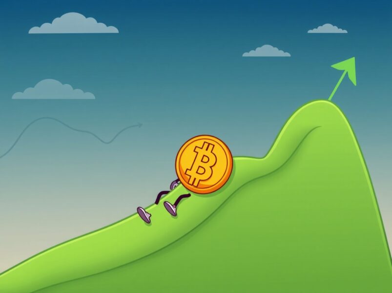 Bitcoin price falling dramatically in cartoon cryptocurrency market illustration