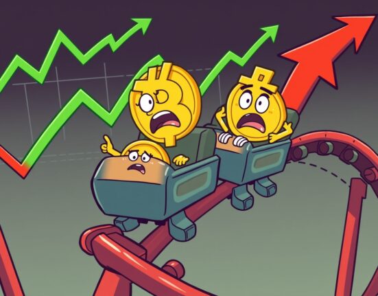 Bitcoin price rollercoaster ride through volatile cryptocurrency market charts