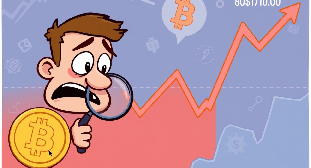 A cartoon illustration showing a significant Bitcoin price fall, with a BTC coin dropping and investors looking concerned.